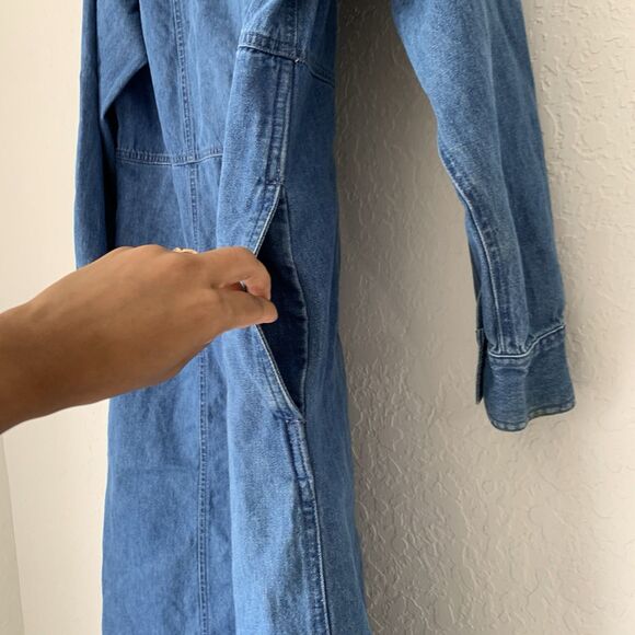 Vintage FADS Denim Maxi Shirt Dress 16W Button Up Western Boho Country Cottage - Picture 4 of 13